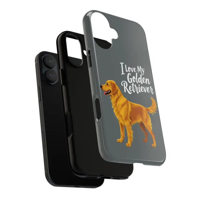 Gray phone case featuring a Golden Retriever design for iPhone 16 Pro