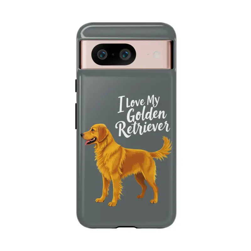 Gray Phone Case Featuring Golden Retriever Design for iPhone 16 Pro
