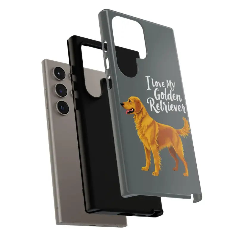 Gray Phone Case with Golden Retriever Design for iPhone 16 Pro