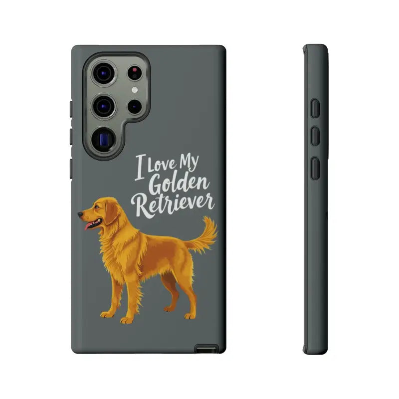 Gray Phone Case with Golden Retriever Design for iPhone 16 Pro