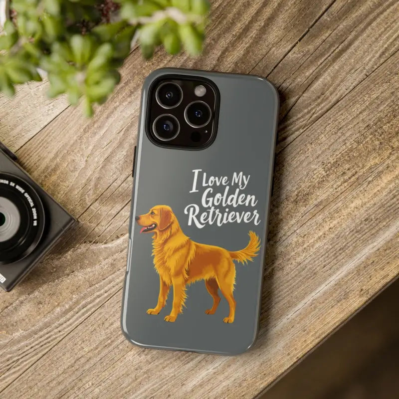 Gray Phone Case featuring a Golden Retriever design for iPhone 16 Pro, stylish and unique