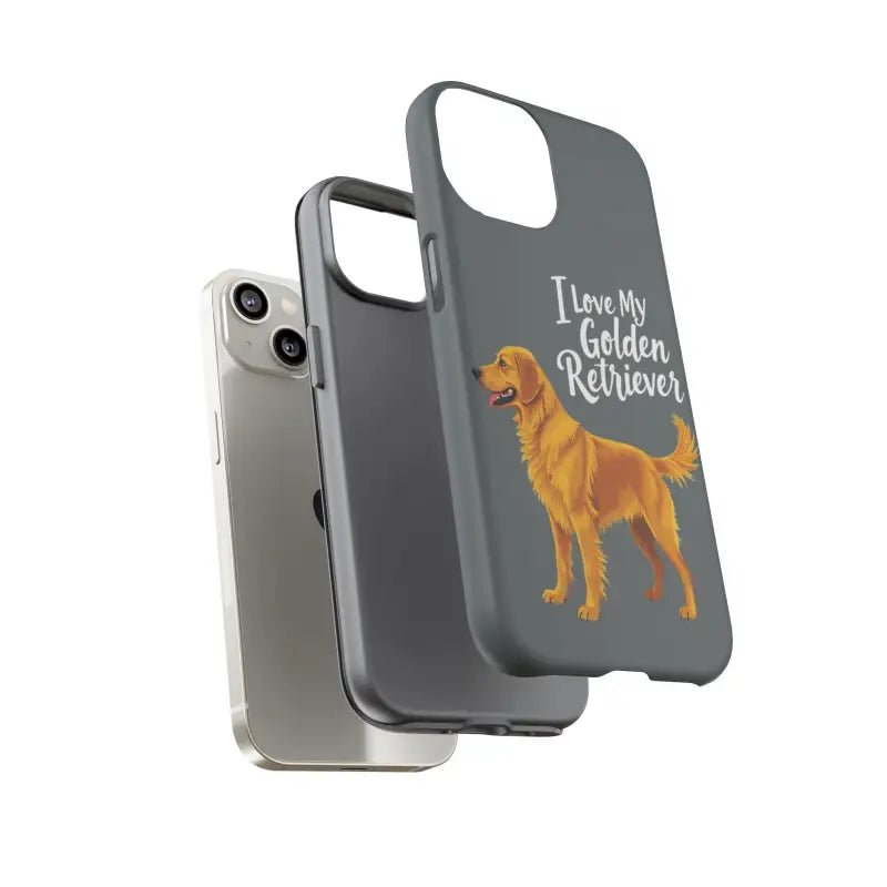 Gray iPhone 16 Pro case featuring a charming Golden Retriever design