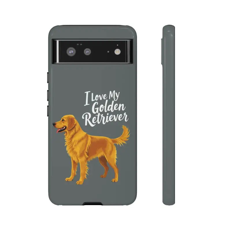 Gray phone case featuring a Golden Retriever design for iPhone 16 Pro