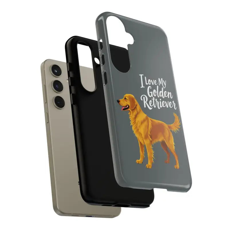 Gray Phone Case with Golden Retriever Design for iPhone 16 Pro