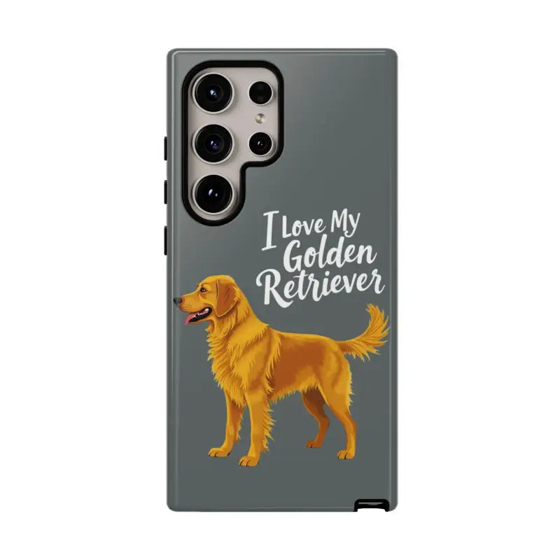 Gray iPhone 16 Pro case with stylish Golden Retriever design for pet lovers