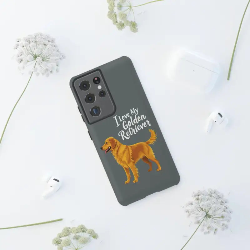 Gray Phone Case Featuring Golden Retriever Design for iPhone 16 Pro for pet lovers