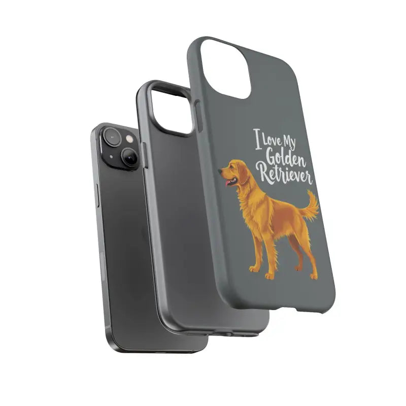 Gray Phone Case featuring a golden retriever design for iPhone 16 Pro