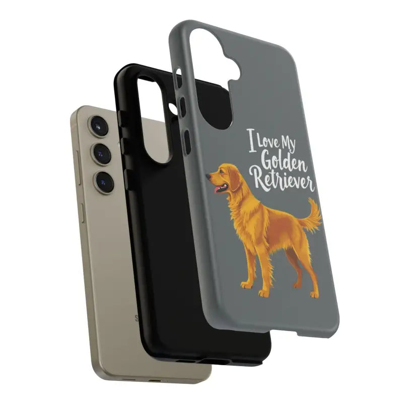 Gray iPhone 16 Pro case featuring a stylish Golden Retriever design for pet lovers