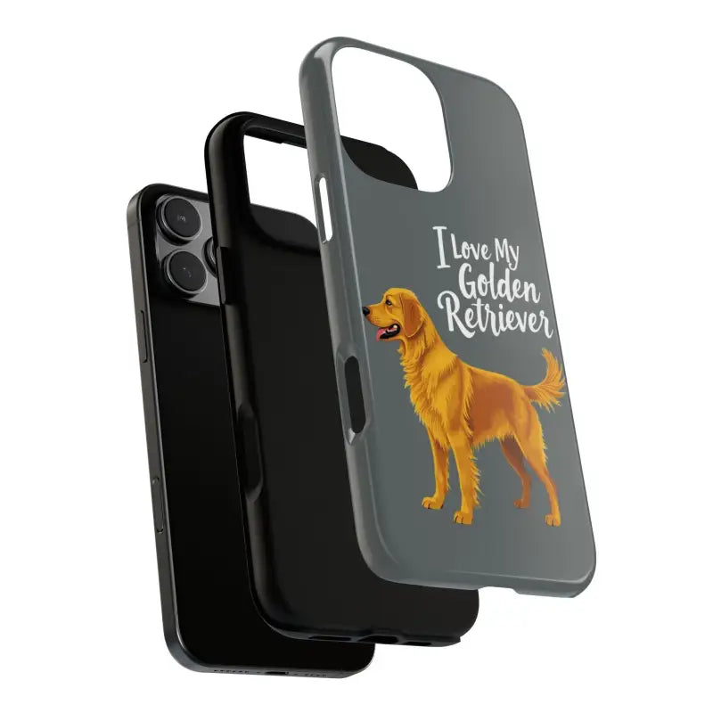 Gray Phone Case with Golden Retriever Design for iPhone 16 Pro, stylish and functional