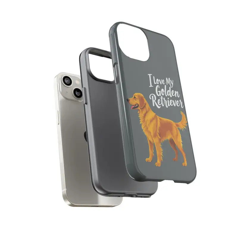 Gray Phone Case for iPhone 16 Pro featuring a Golden Retriever design