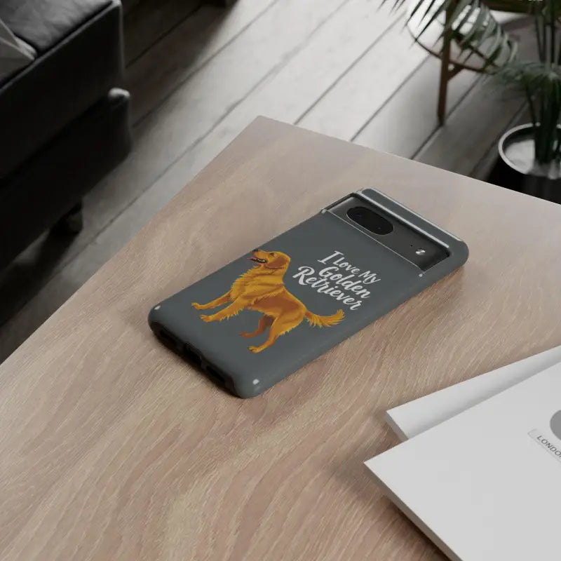 Gray Phone Case Featuring Golden Retriever Design for iPhone 16 Pro display image