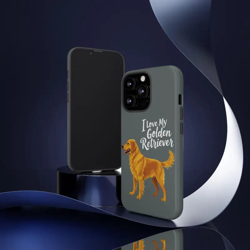 Gray phone case featuring Golden Retriever design for iPhone 16 Pro