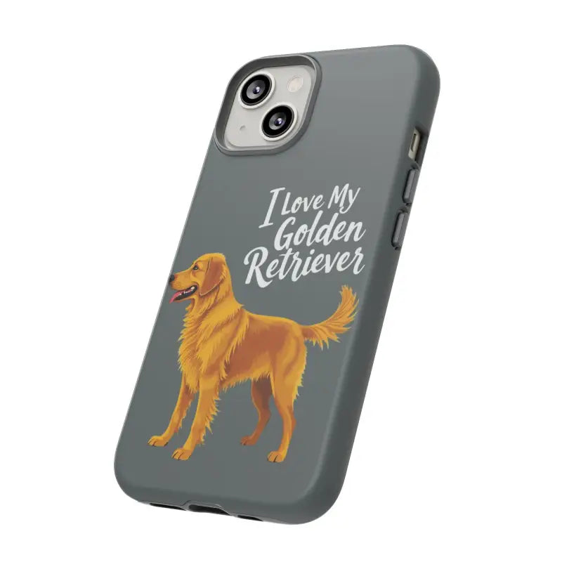 Gray Phone Case with Golden Retriever Design for iPhone 16 Pro showcasing pet lovers’ style