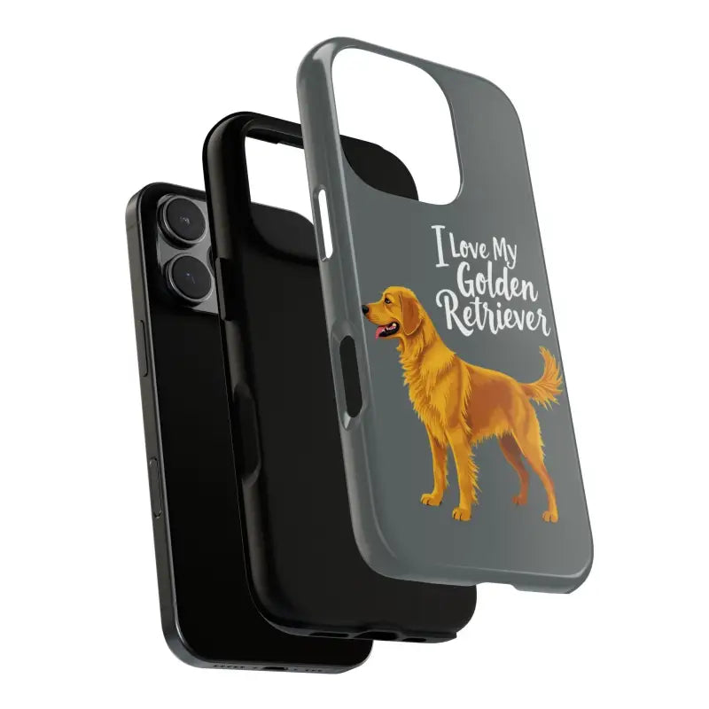 Gray Phone Case featuring Golden Retriever design for iPhone 16 Pro, stylish and unique