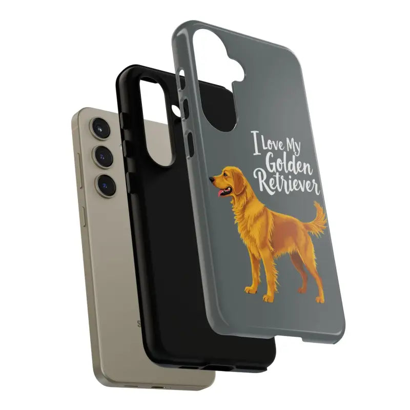 Gray iPhone 16 Pro case featuring a charming golden retriever design