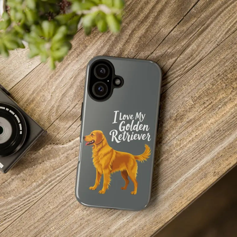 Gray Phone Case Featuring Golden Retriever Design for iPhone 16 Pro
