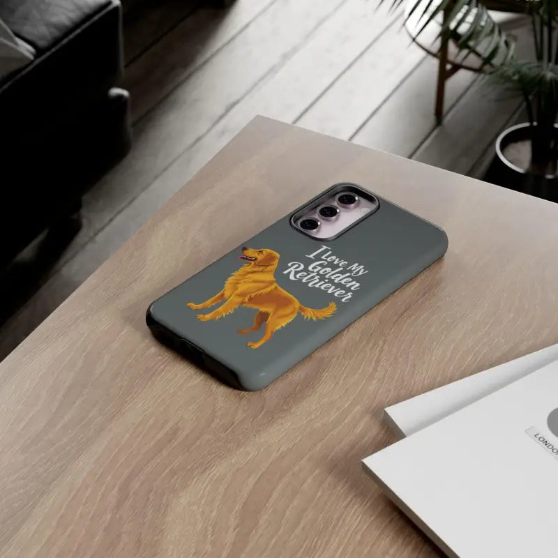 Gray Phone Case featuring a stylish Golden Retriever design for iPhone 16 Pro