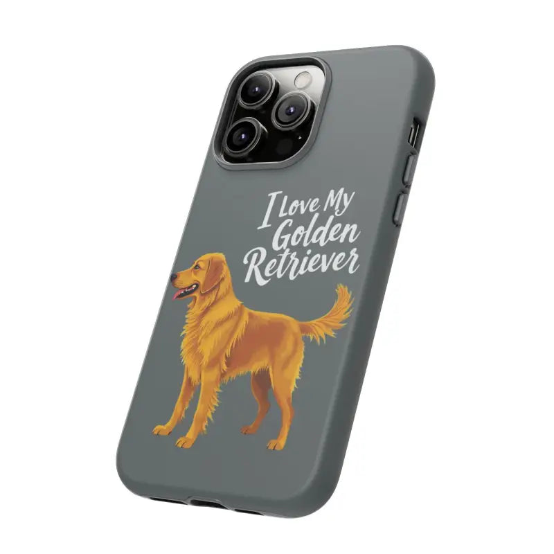 Gray phone case featuring a Golden Retriever design for iPhone 16 Pro