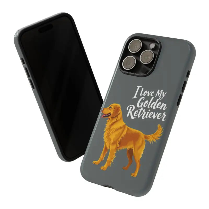Gray Phone Case Featuring Golden Retriever Design for iPhone 16 Pro