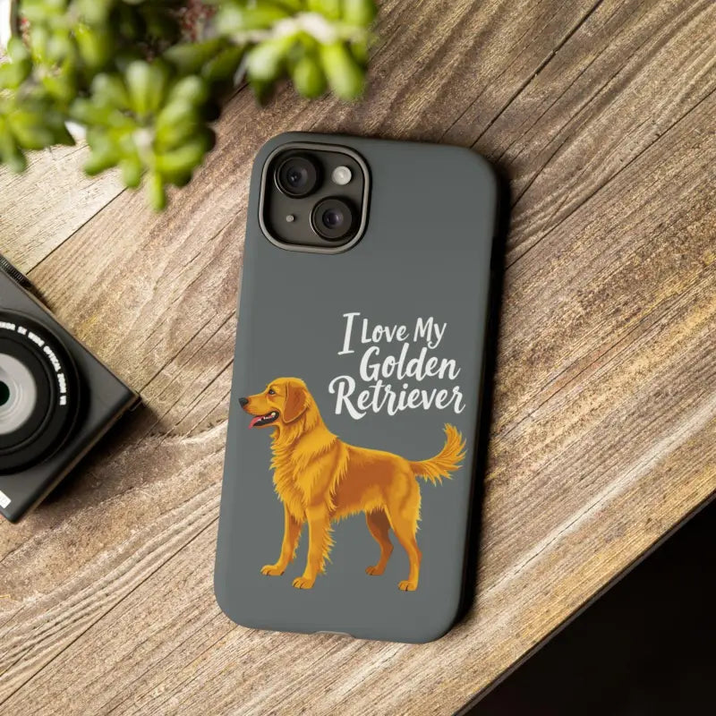 Gray Phone Case with Golden Retriever Design for iPhone 16 Pro showcasing canine charm