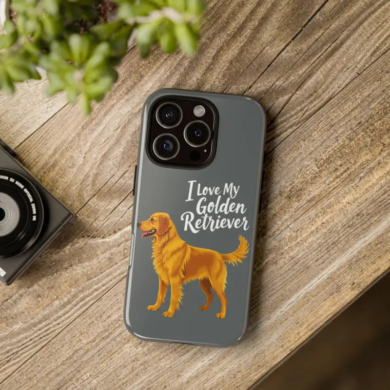 Gray Phone Case Featuring a Golden Retriever Design for iPhone 16 Pro