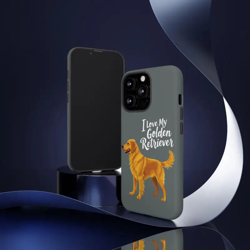 Gray Phone Case for iPhone 16 Pro featuring an adorable Golden Retriever design