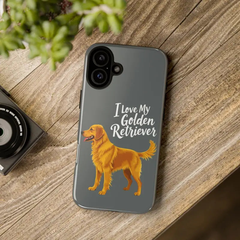 Gray iPhone 16 Pro case adorned with a Golden Retriever design for pet lovers