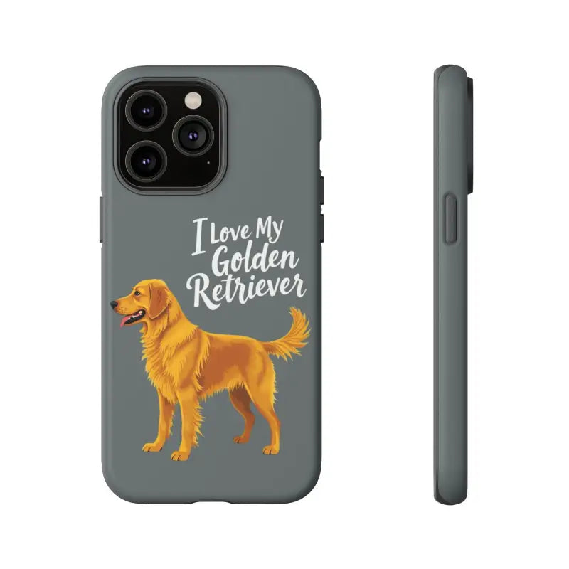 Gray Phone Case Featuring Golden Retriever Design for iPhone 16 Pro