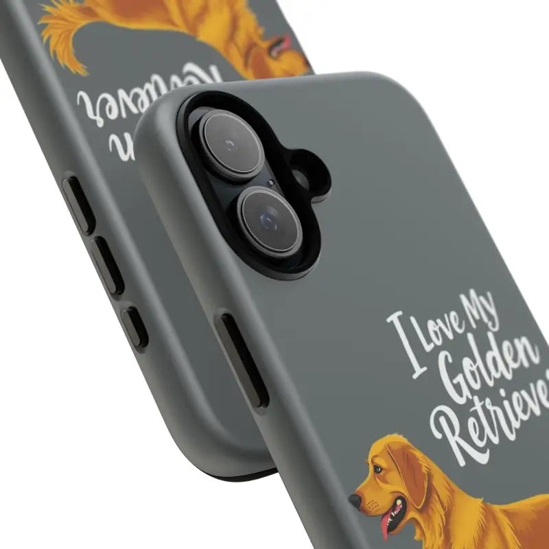 Gray phone case featuring a Golden Retriever design for iPhone 16 Pro