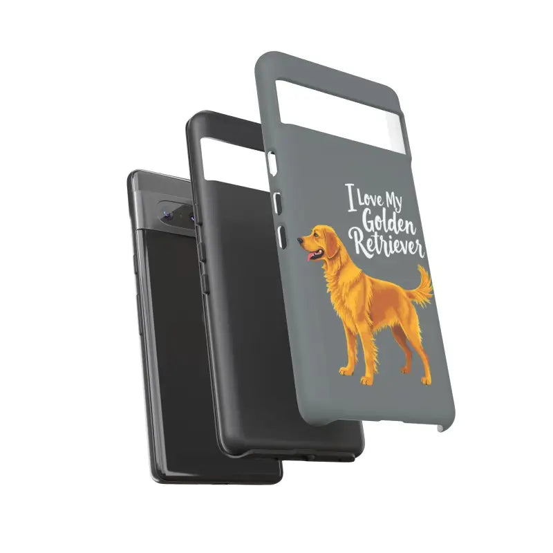 Gray Phone Case for iPhone 16 Pro featuring a Golden Retriever design