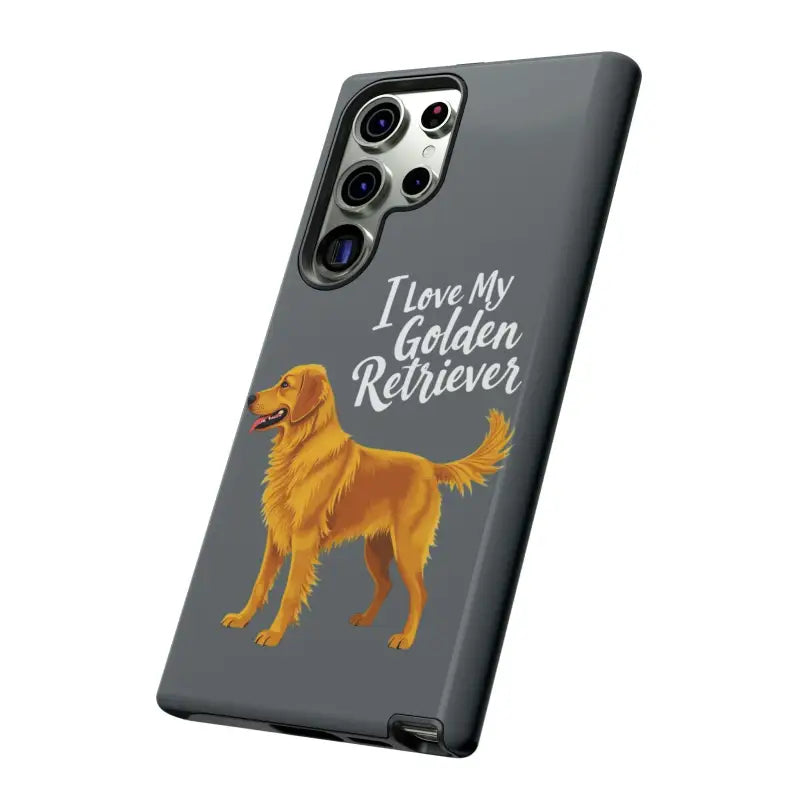 Gray Phone Case Featuring Golden Retriever Design for iPhone 16 Pro