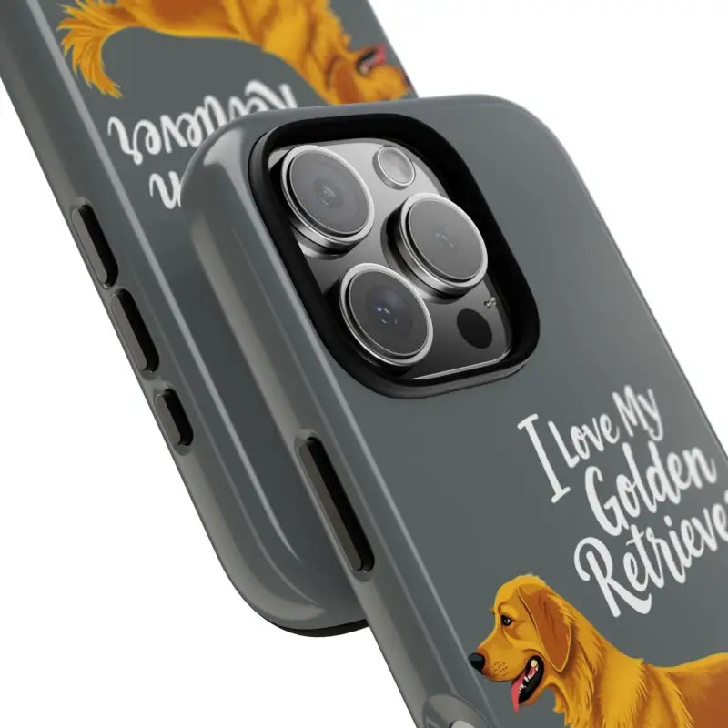 Gray Phone Case featuring Golden Retriever design for iPhone 16 Pro