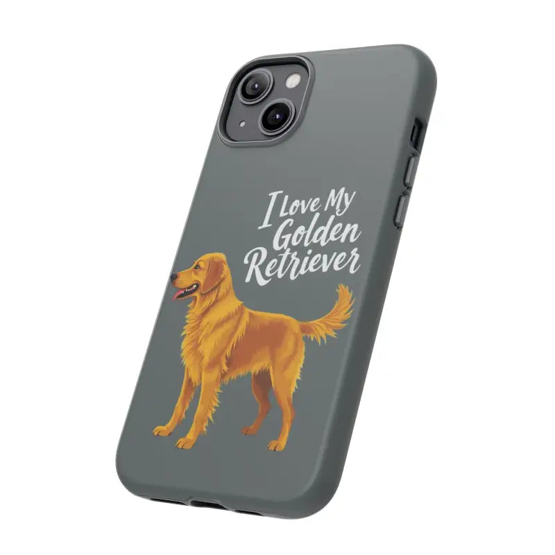 Gray Phone Case featuring a Golden Retriever design for iPhone 16 Pro