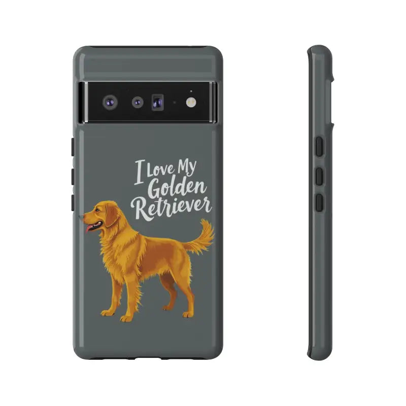 Gray phone case with Golden Retriever design for iPhone 16 Pro