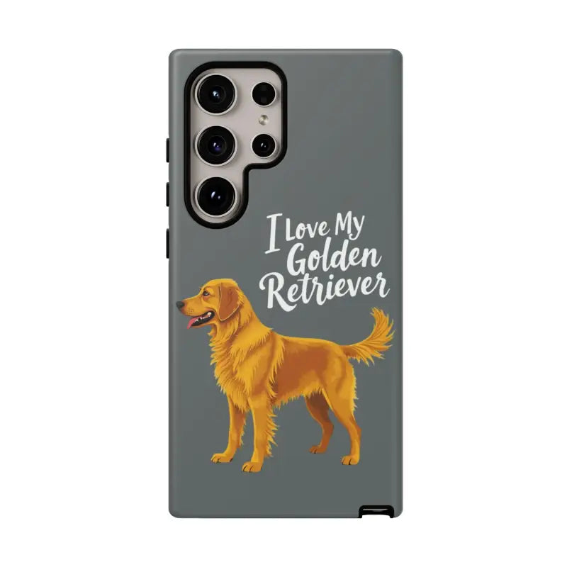 Gray iPhone 16 Pro case featuring a stylish Golden Retriever design