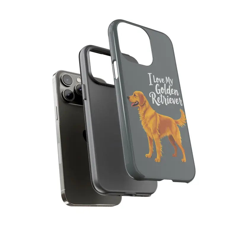 Gray Phone Case featuring a Golden Retriever design for iPhone 16 Pro