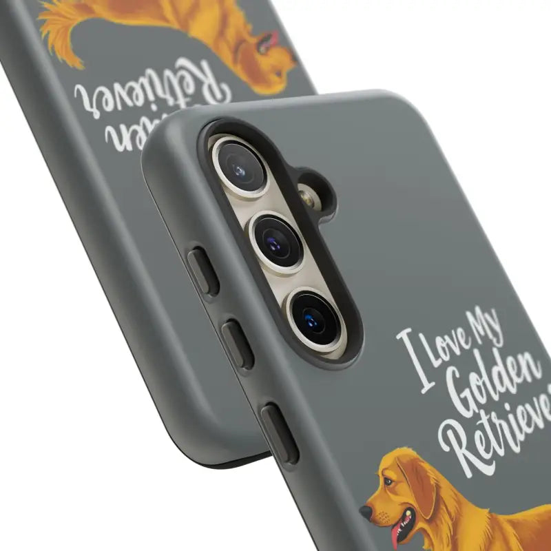 Gray phone case featuring a Golden Retriever design for iPhone 16 Pro