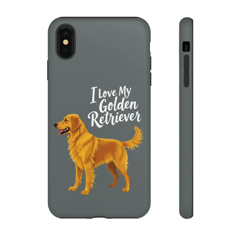 Gray phone case with golden retriever design for iPhone 16 Pro