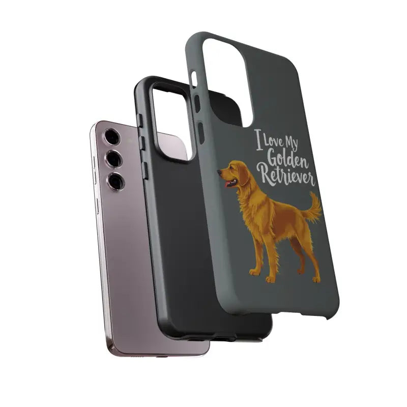 Gray Phone Case with Golden Retriever Design for iPhone 16 Pro