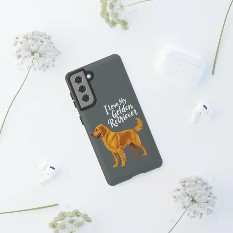 Gray Phone Case with Golden Retriever Design for iPhone 16 Pro