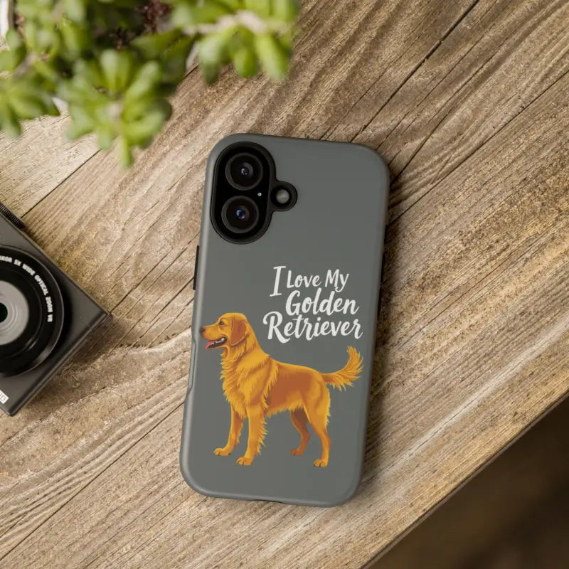 Gray Phone Case Featuring a Golden Retriever Design for iPhone 16 Pro