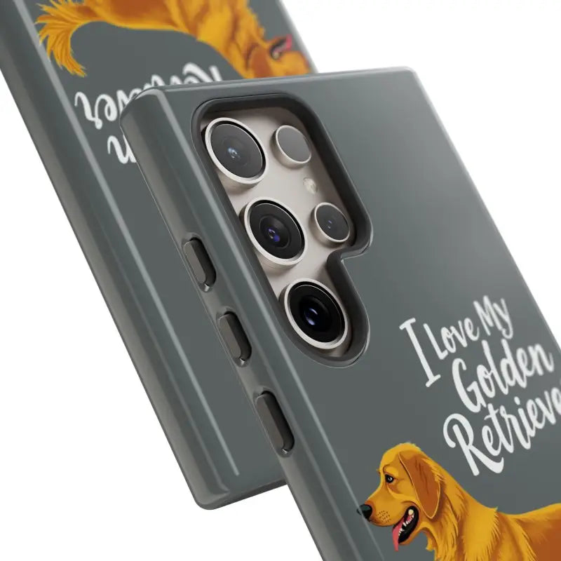 Gray phone case with Golden Retriever design for iPhone 16 Pro