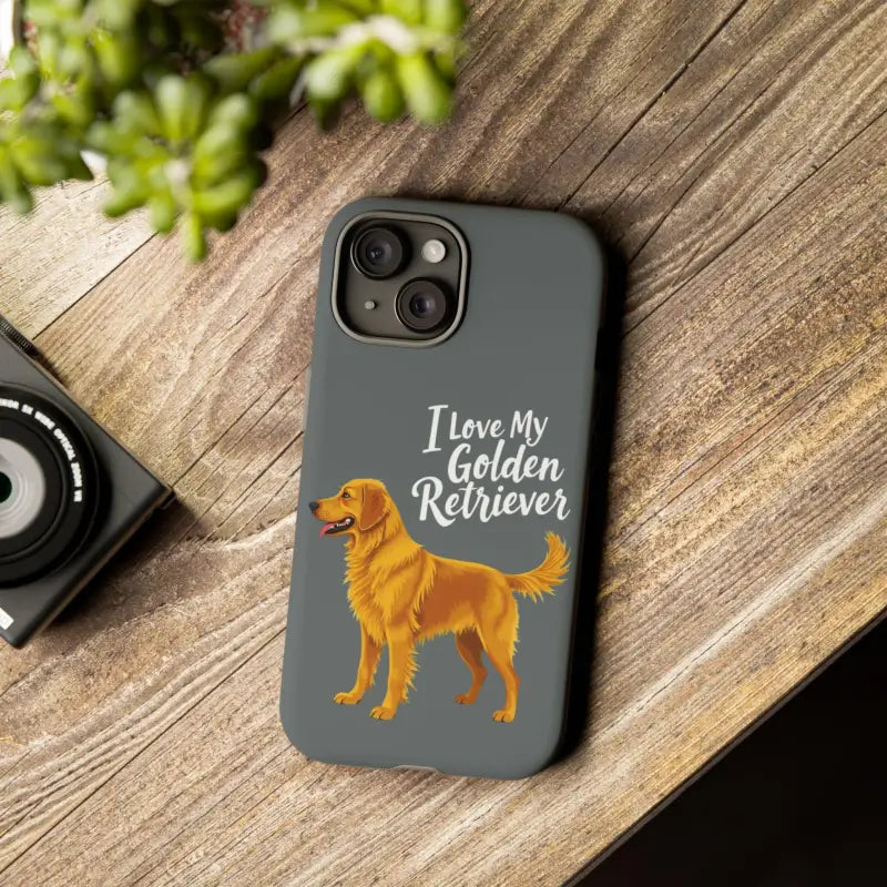 Gray phone case featuring a Golden Retriever design for iPhone 16 Pro