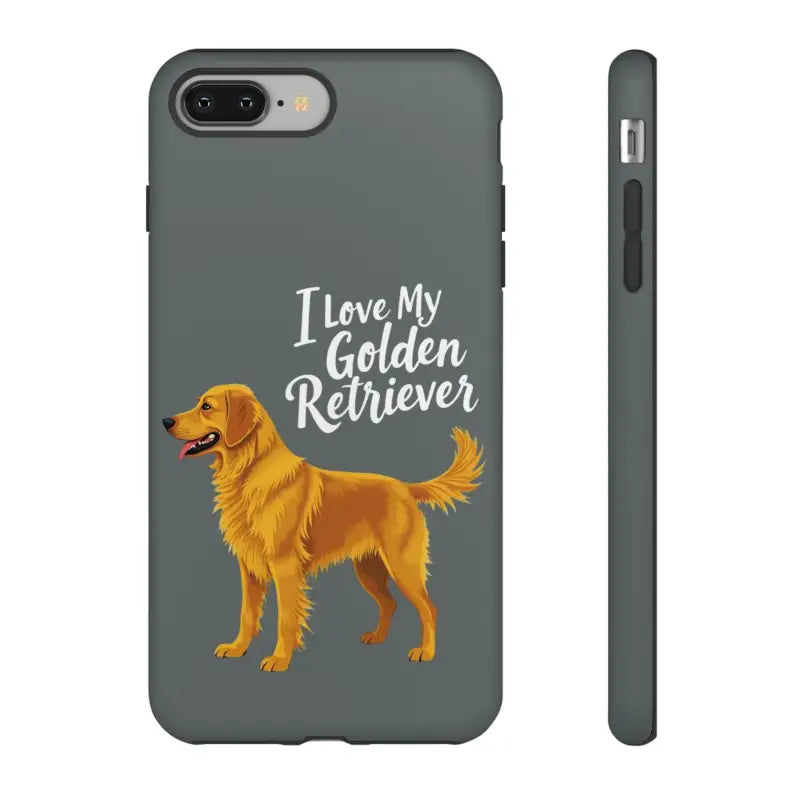 Gray Phone Case Featuring Golden Retriever Design for iPhone 16 Pro displayed elegantly