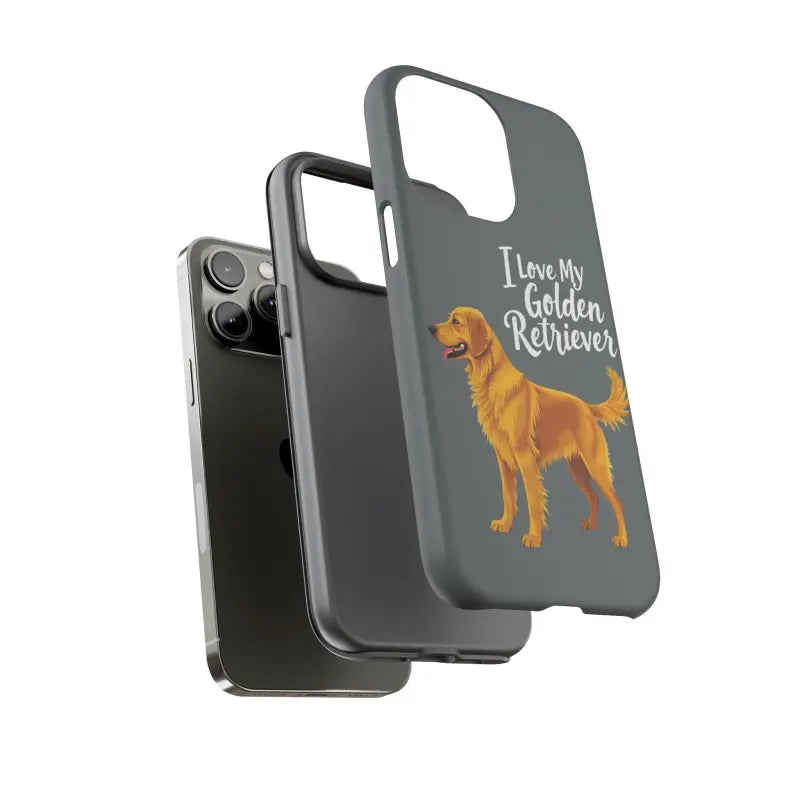 Gray Phone Case Featuring Golden Retriever Design for iPhone 16 Pro