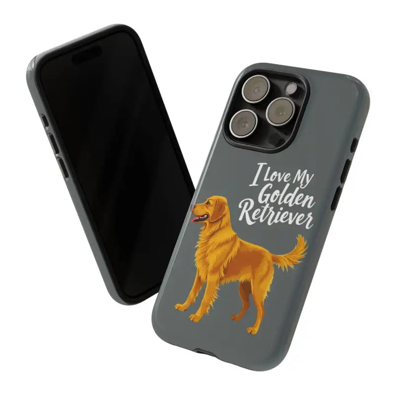 Gray Phone Case Featuring Golden Retriever Design for iPhone 16 Pro