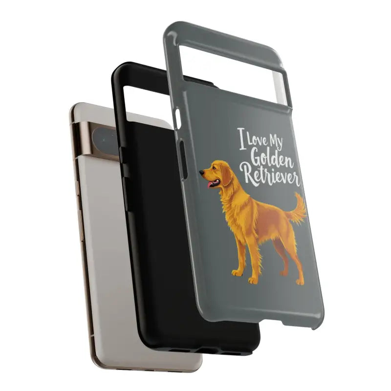 Gray Phone Case Featuring Golden Retriever Design for iPhone 16 Pro