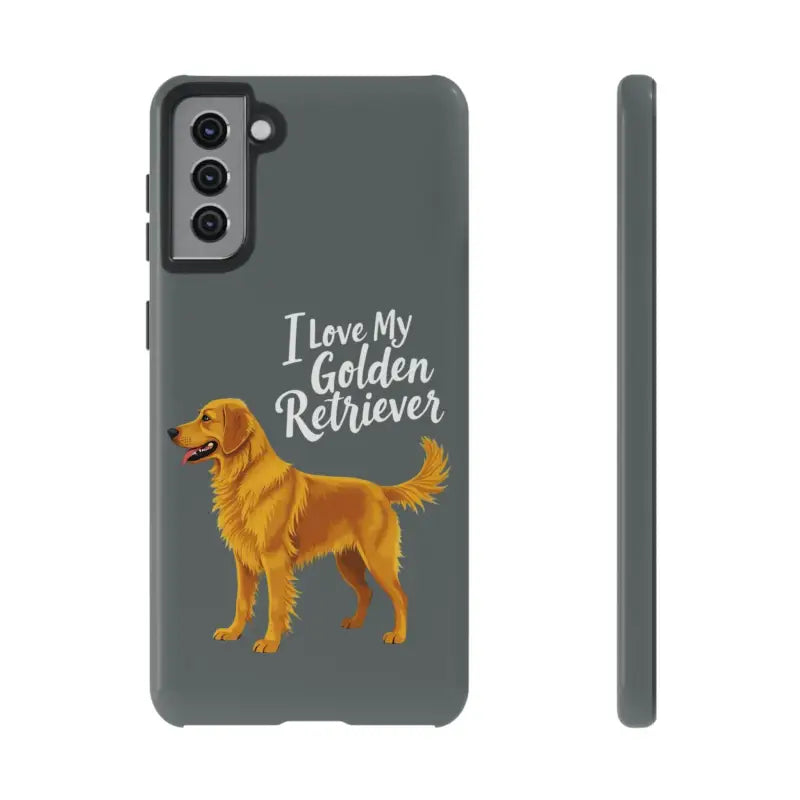 Gray Phone Case with a Golden Retriever Design for iPhone 16 Pro