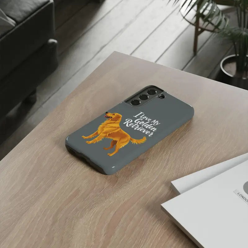 Gray Phone Case featuring Golden Retriever design for iPhone 16 Pro
