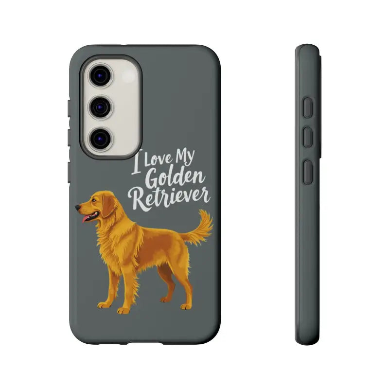 Gray Phone Case Featuring Golden Retriever Design for iPhone 16 Pro